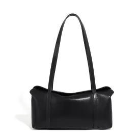 32CM Single Shoulder Large Capacity Soft Leather Tote Bag for Women 2929 black