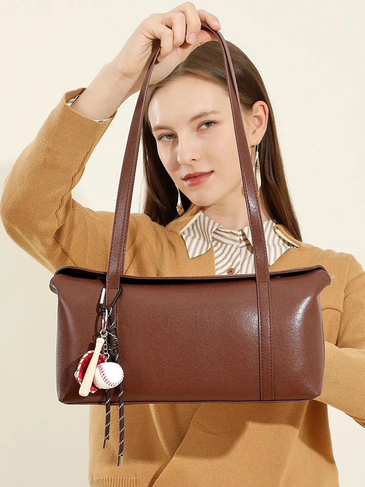 32CM Single Shoulder Large Capacity Soft Leather Tote Bag for Women 2929 black
