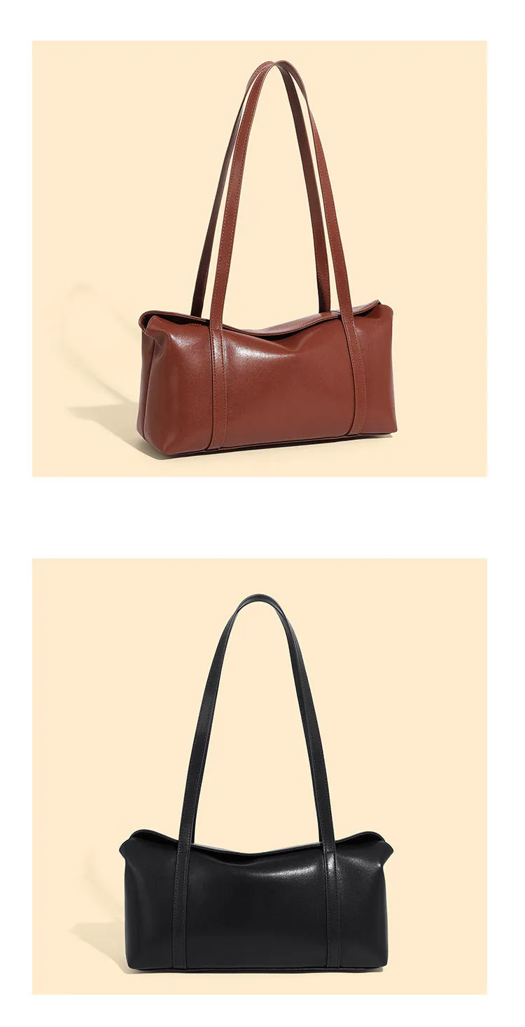 32CM Single Shoulder Large Capacity Soft Leather Tote Bag for Women 2929 black