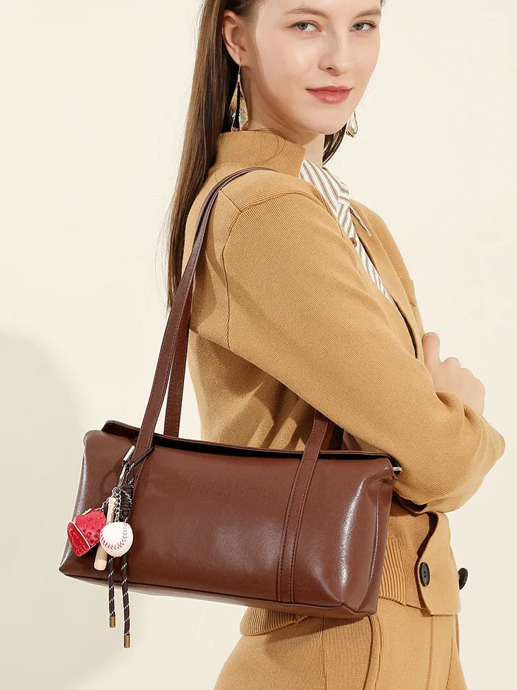 32CM Single Shoulder Large Capacity Soft Leather Tote Bag for Women 2929 black