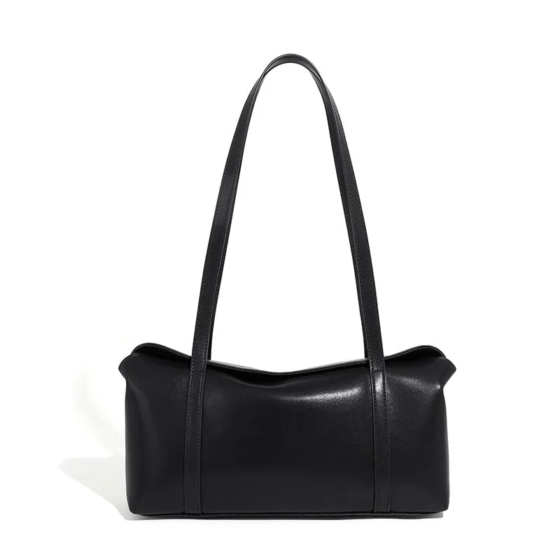 32CM Single Shoulder Large Capacity Soft Leather Tote Bag for Women 2929 black