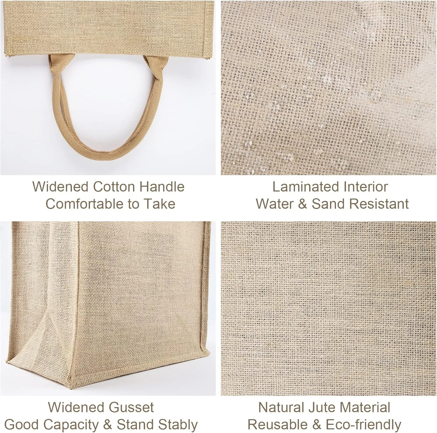 8 Pcs Burlap Tote Bags Bulk, Reusable Jute Tote Bag with 10Yd Ribbon Waterproof Beach Tote Bag for Shopping Bridesmaid Gifts Bags 12.2''x10.6''x6.3''