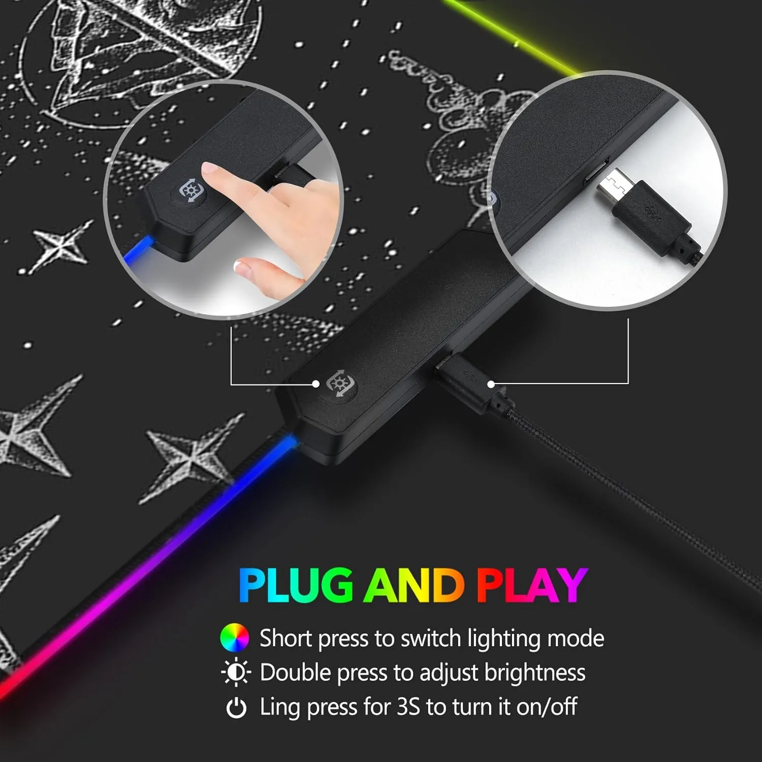 AIMSA RGB LED Gaming Mouse Pad, 14 Modes Glow Pad, Extra Large Gaming Mousepad, 35.4 x 15.8 inch Extended Big Waterproof Keyboard Mouse Pad Mat, Black Cosmic Constellation Magic