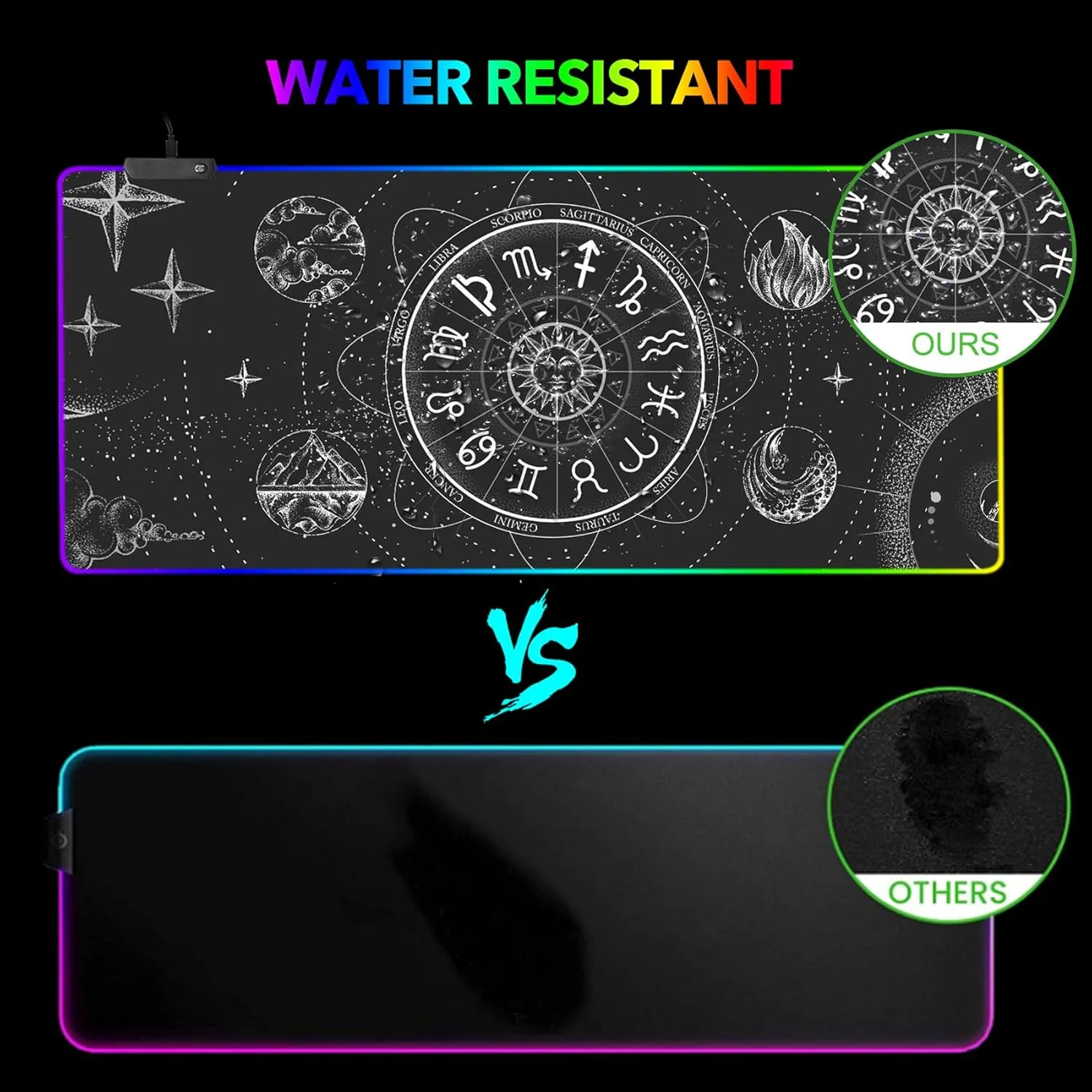 AIMSA RGB LED Gaming Mouse Pad, 14 Modes Glow Pad, Extra Large Gaming Mousepad, 35.4 x 15.8 inch Extended Big Waterproof Keyboard Mouse Pad Mat, Black Cosmic Constellation Magic