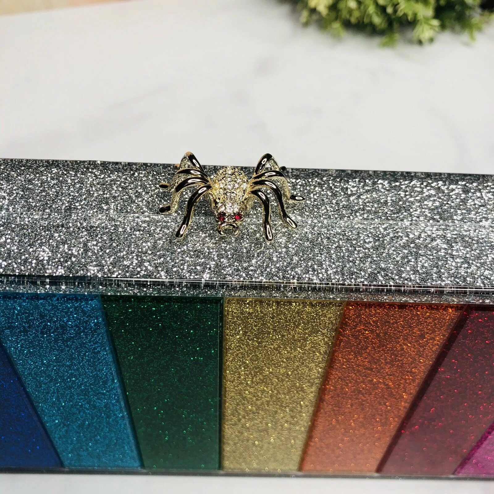 Authentic CHARLOTTE OLYMPIA Shiny Rainbow Clutch rare, New