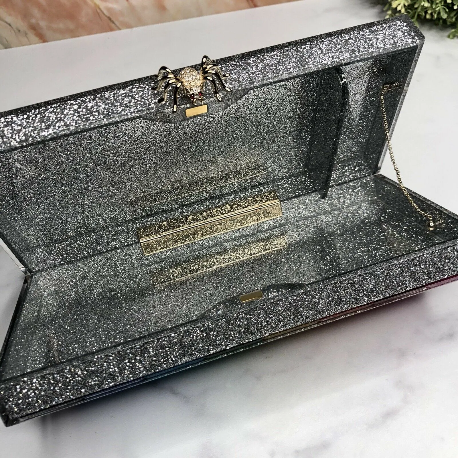 Authentic CHARLOTTE OLYMPIA Shiny Rainbow Clutch rare, New