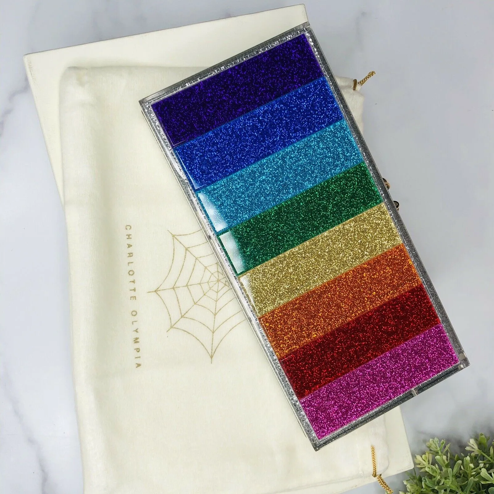 Authentic CHARLOTTE OLYMPIA Shiny Rainbow Clutch rare, New