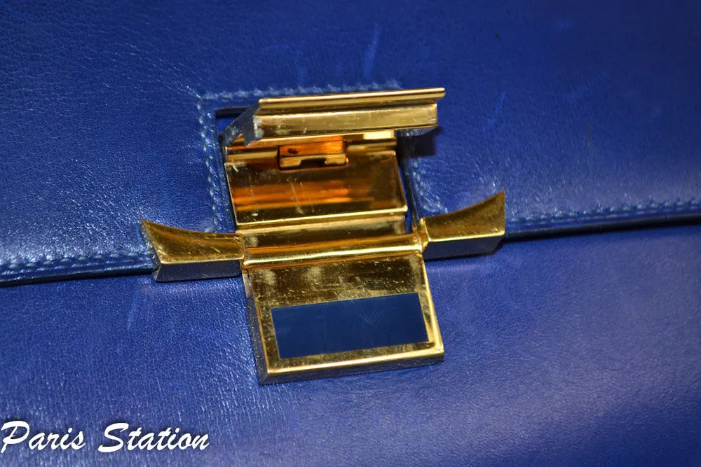 Authentic Hermes Blue Vintage Leather Clutch Messenger Bag