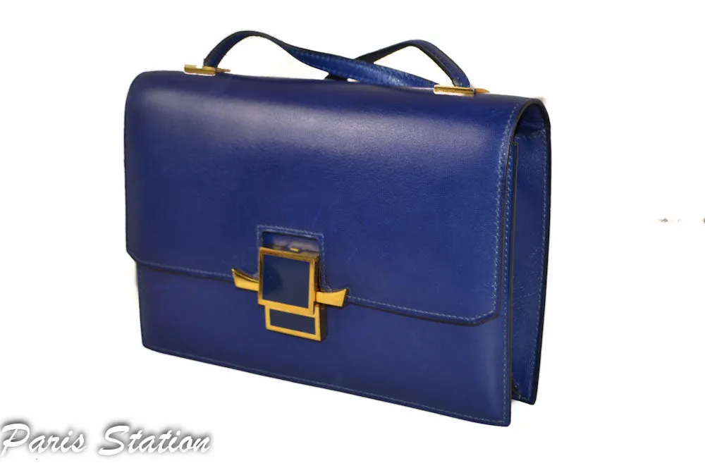 Authentic Hermes Blue Vintage Leather Clutch Messenger Bag