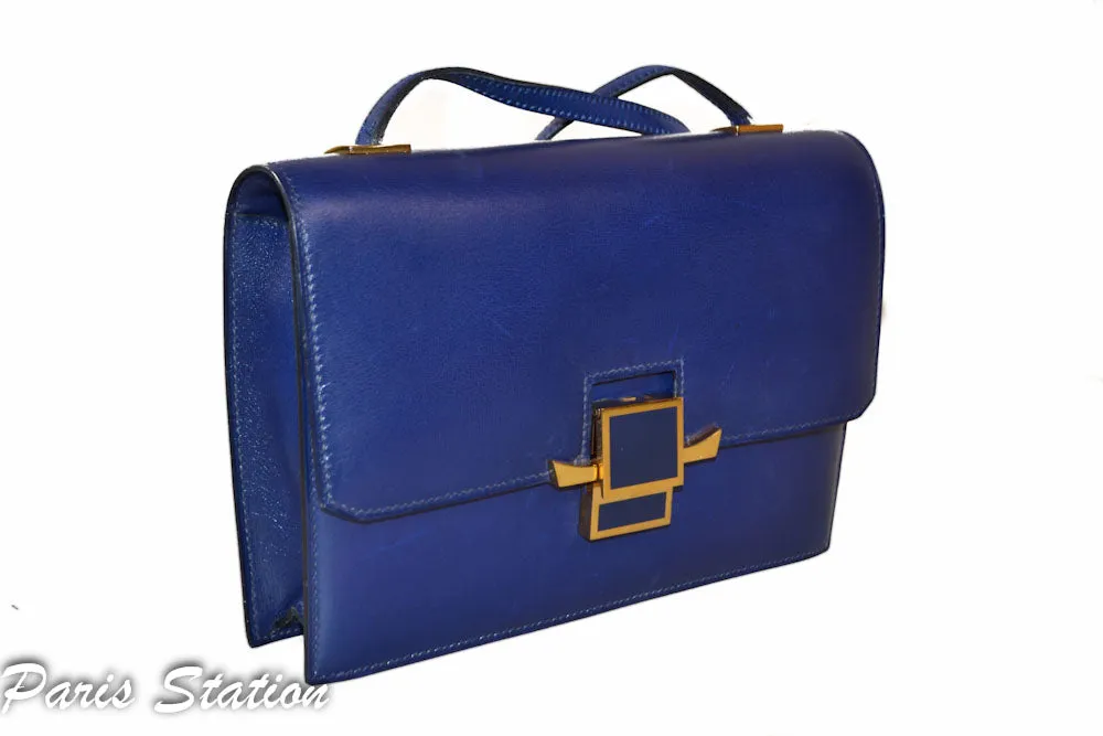 Authentic Hermes Blue Vintage Leather Clutch Messenger Bag