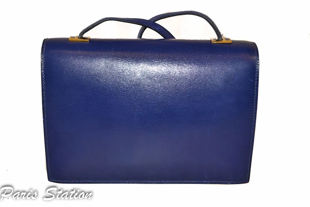 Authentic Hermes Blue Vintage Leather Clutch Messenger Bag