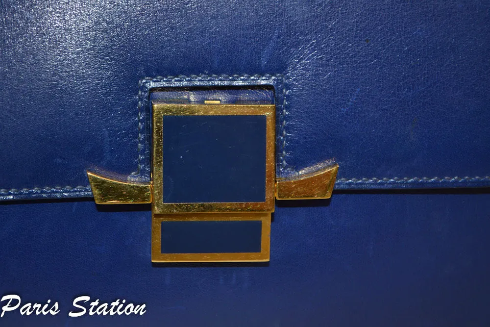 Authentic Hermes Blue Vintage Leather Clutch Messenger Bag