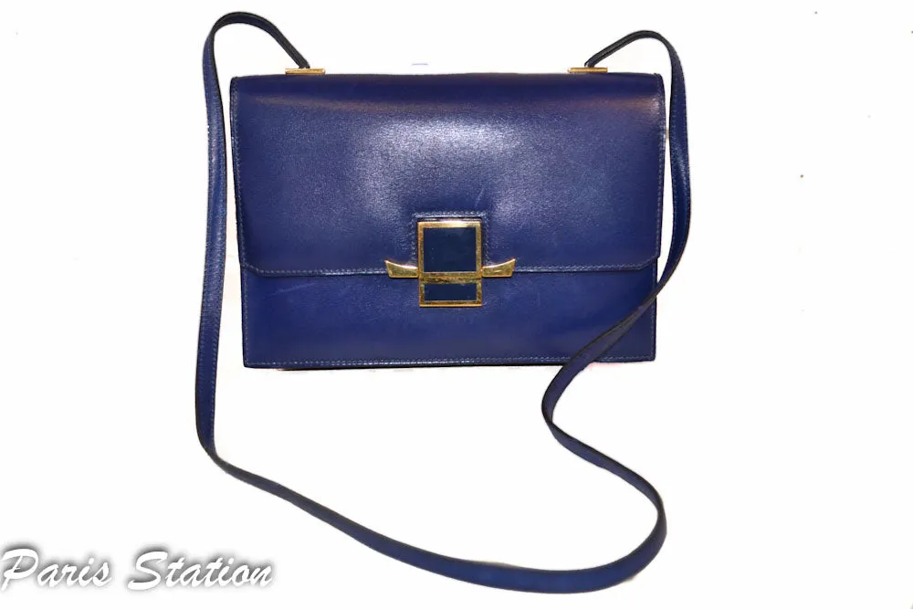 Authentic Hermes Blue Vintage Leather Clutch Messenger Bag