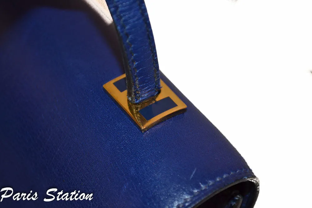 Authentic Hermes Blue Vintage Leather Clutch Messenger Bag