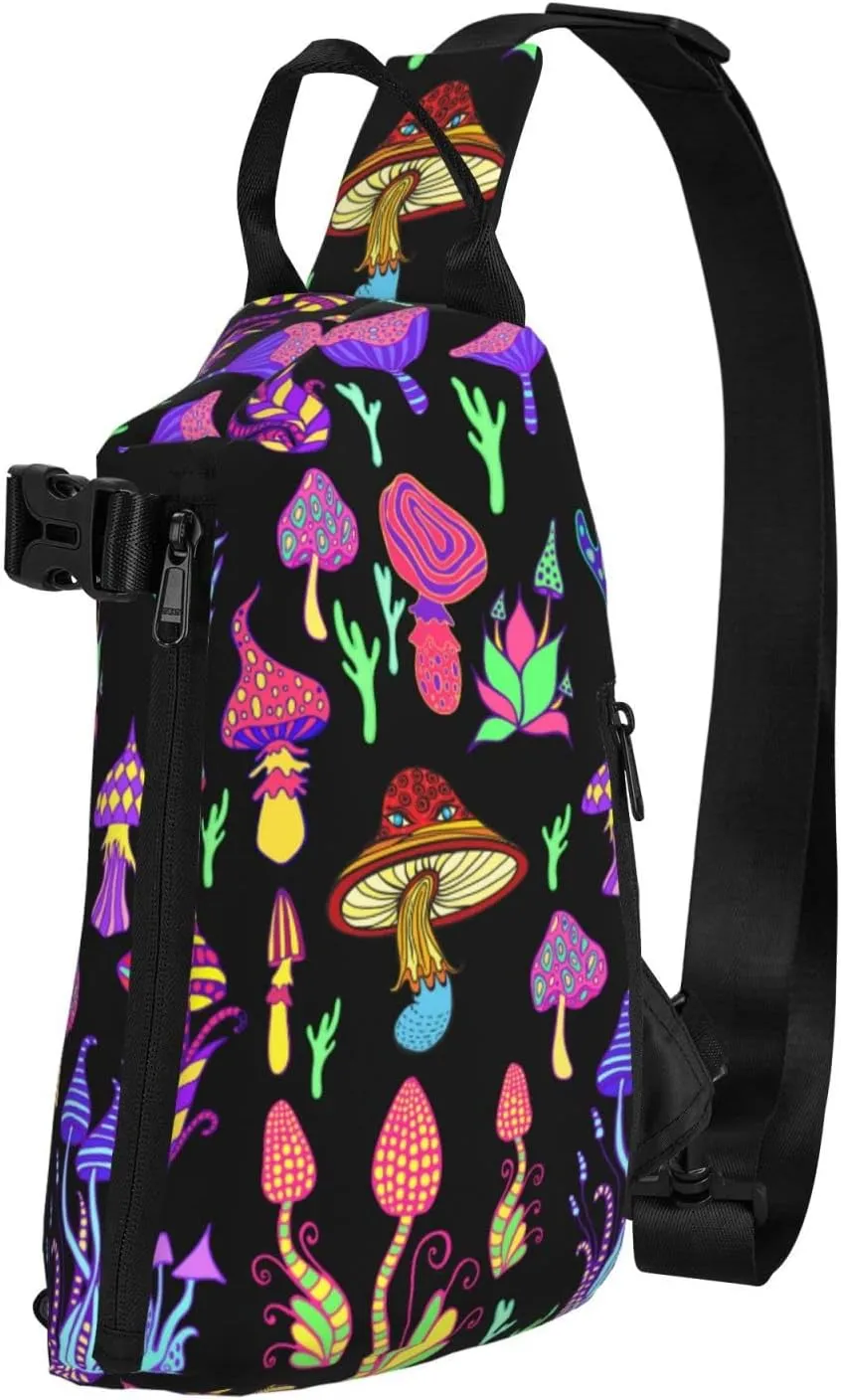 bassyil Mushroom Sling Bag Crossbody Travel Hiking Chest Backpack Shoulder Daypack for Women Men