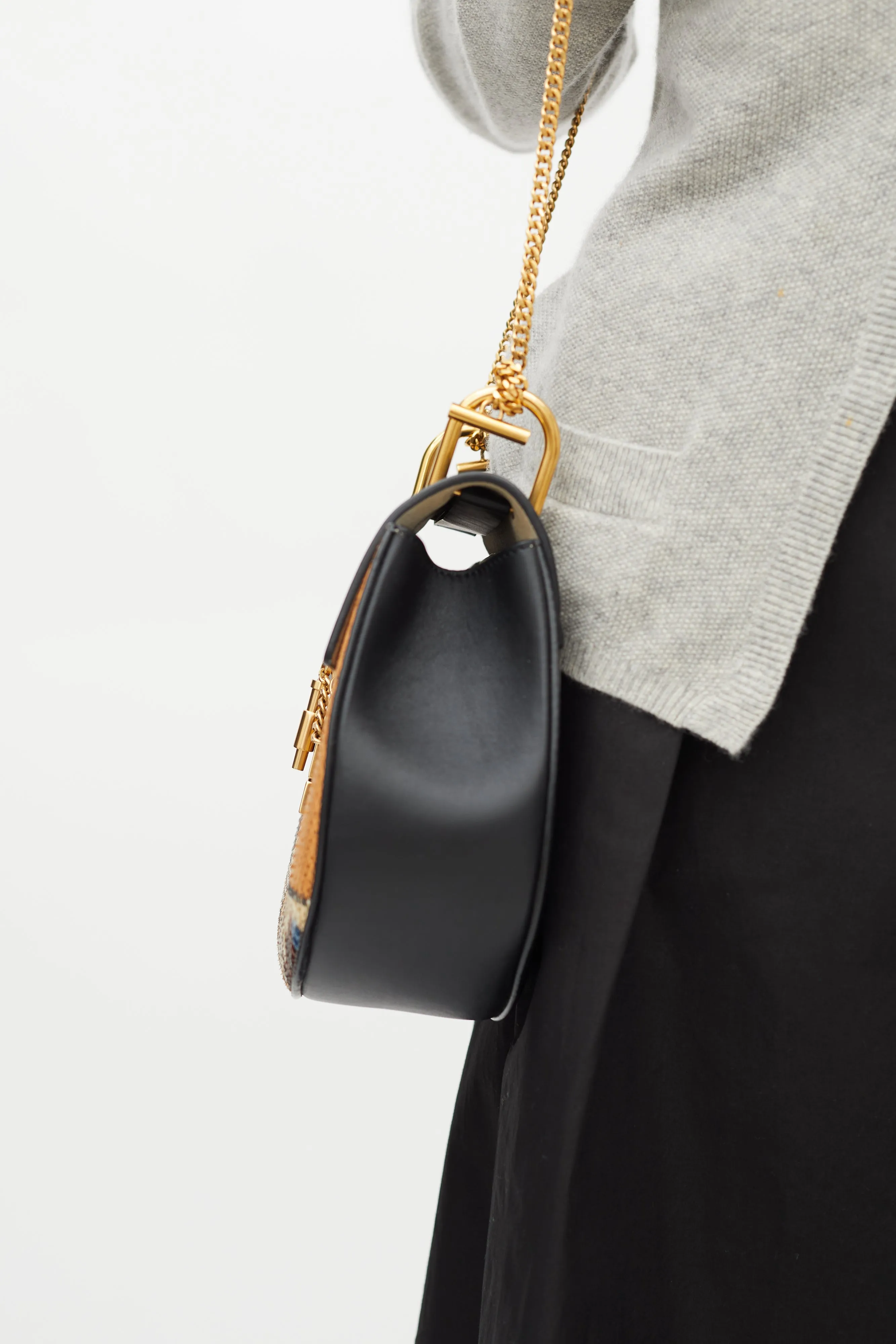 Black & Multi Embossed Leather Small Drew Crossbody Bag