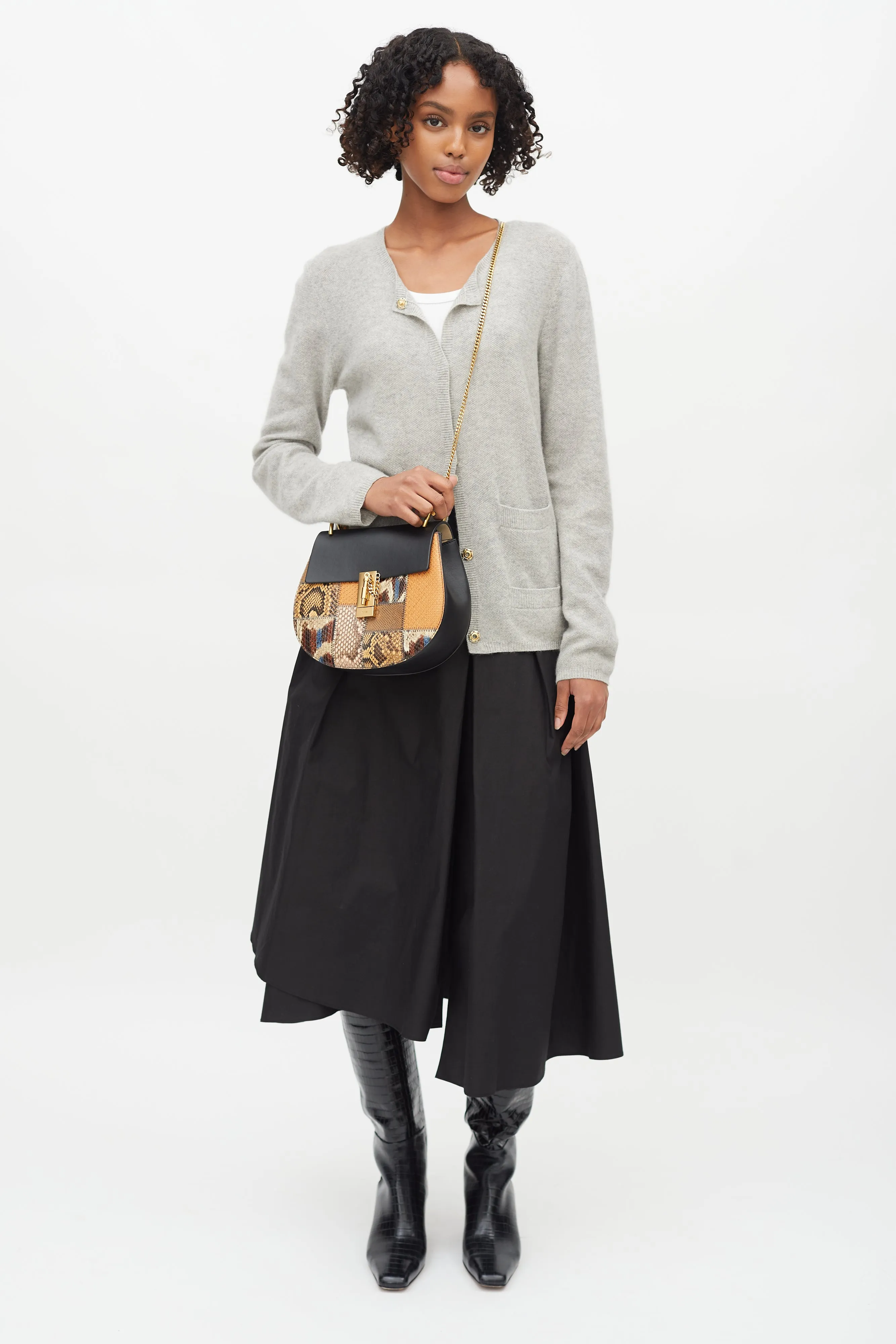 Black & Multi Embossed Leather Small Drew Crossbody Bag