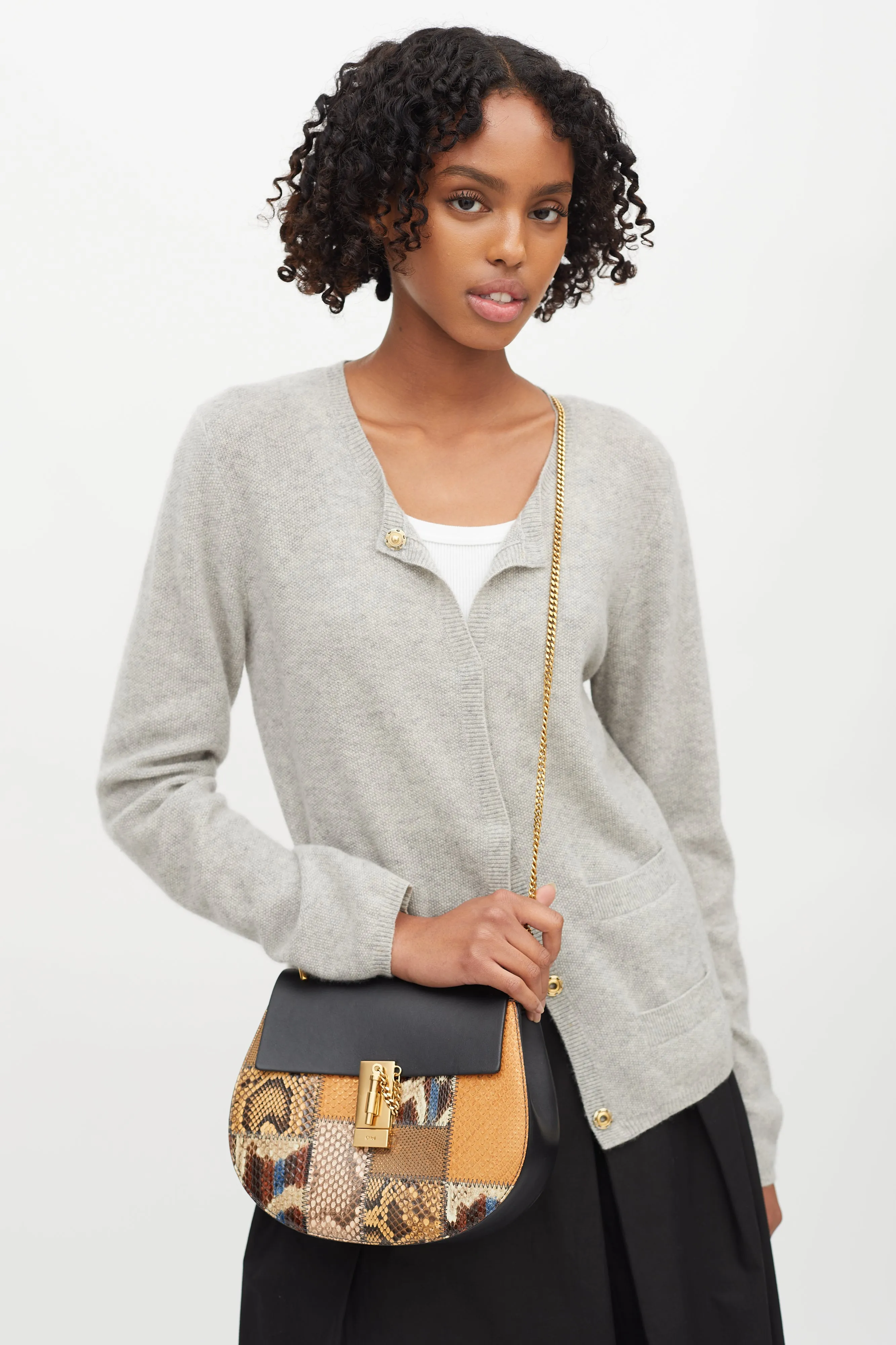 Black & Multi Embossed Leather Small Drew Crossbody Bag