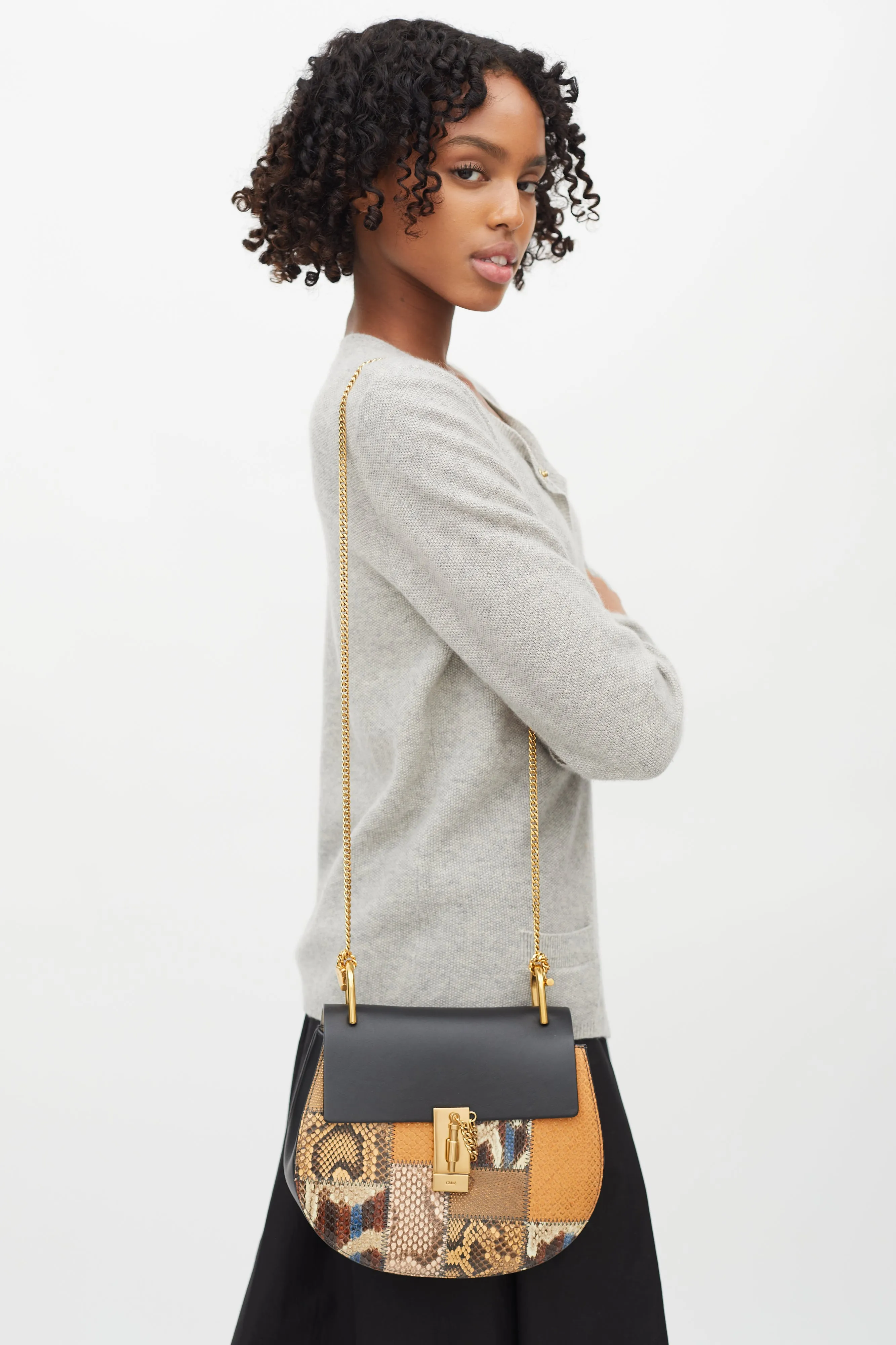 Black & Multi Embossed Leather Small Drew Crossbody Bag