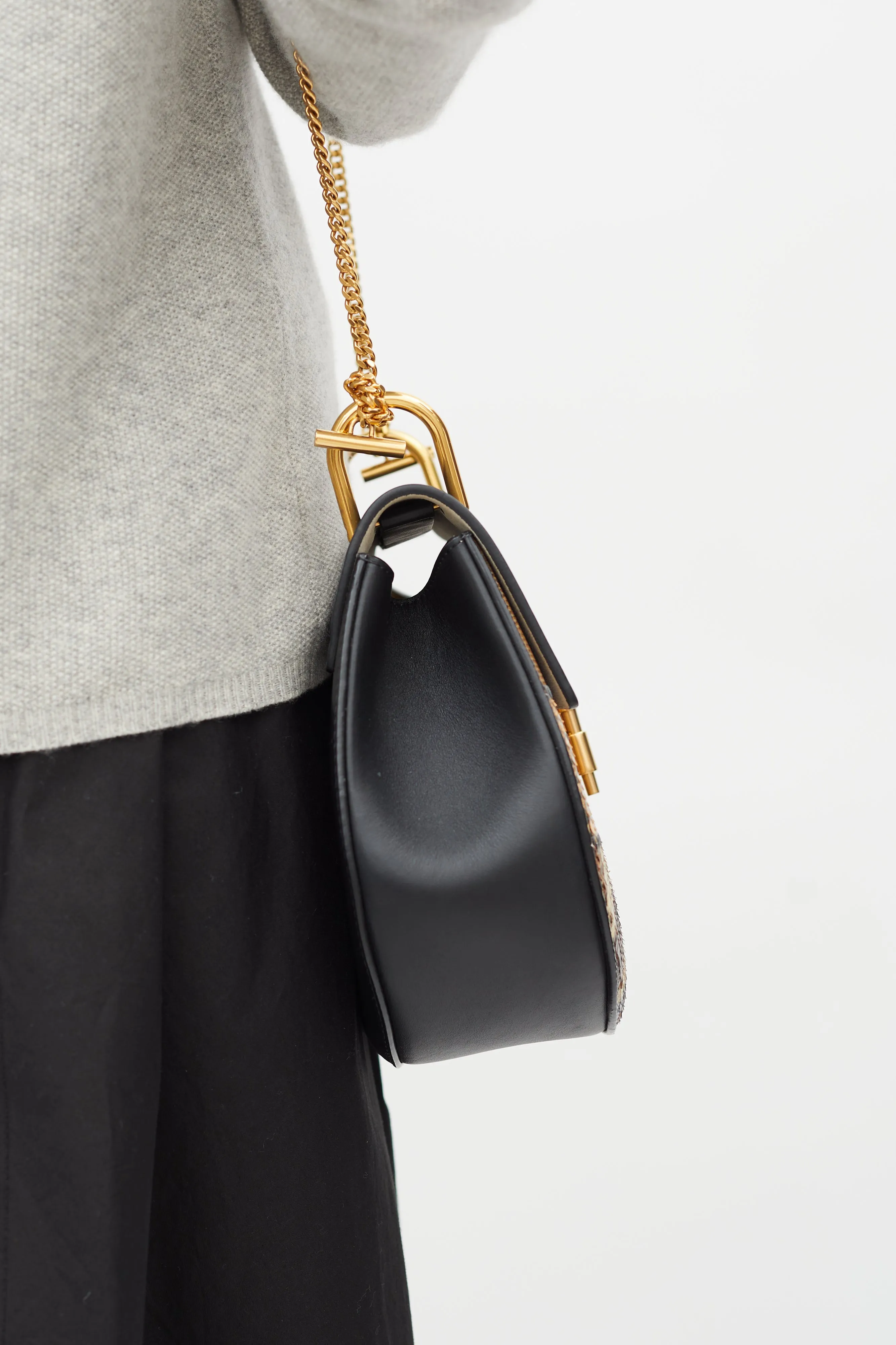 Black & Multi Embossed Leather Small Drew Crossbody Bag