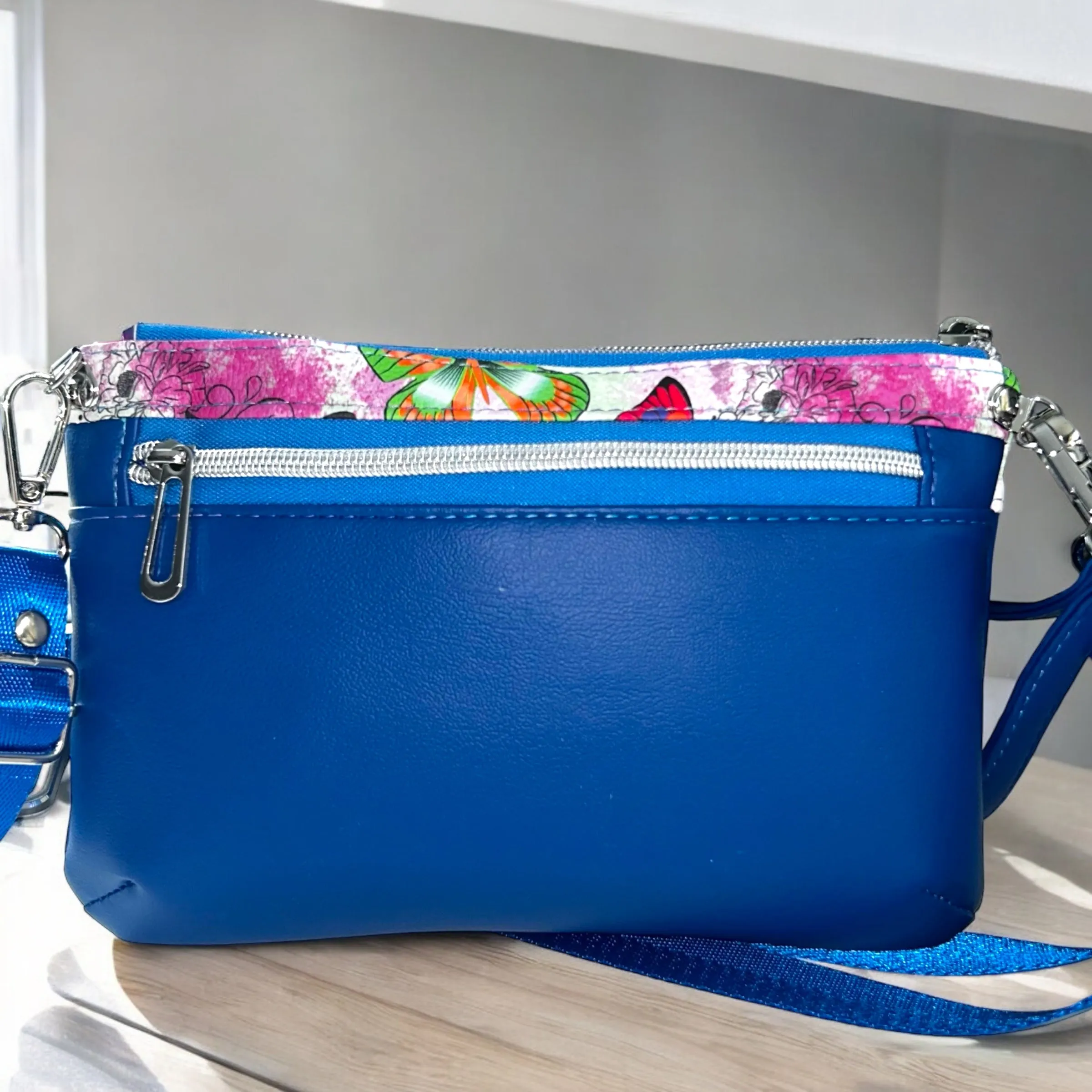 Blue Butterfly Wristlet and Crossbody Bag
