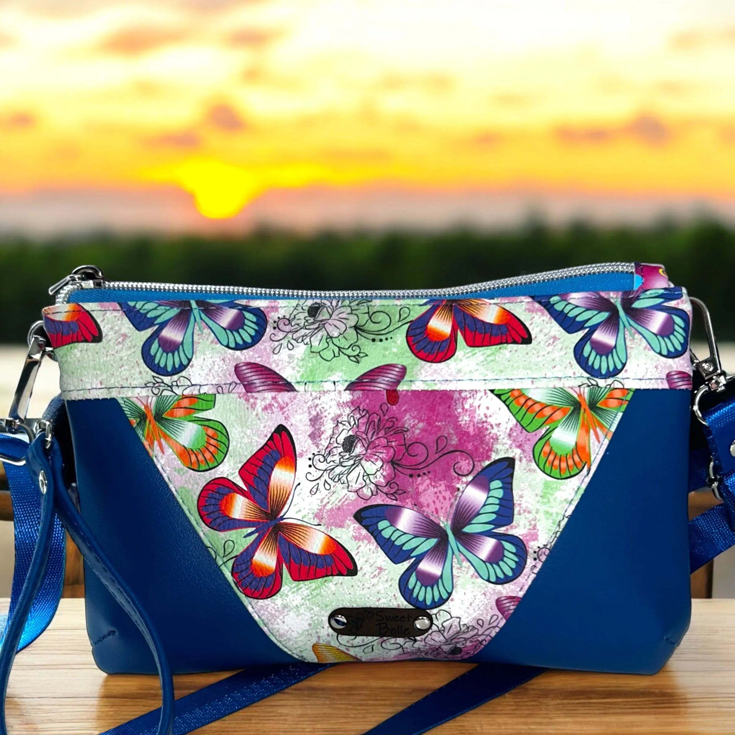 Blue Butterfly Wristlet and Crossbody Bag