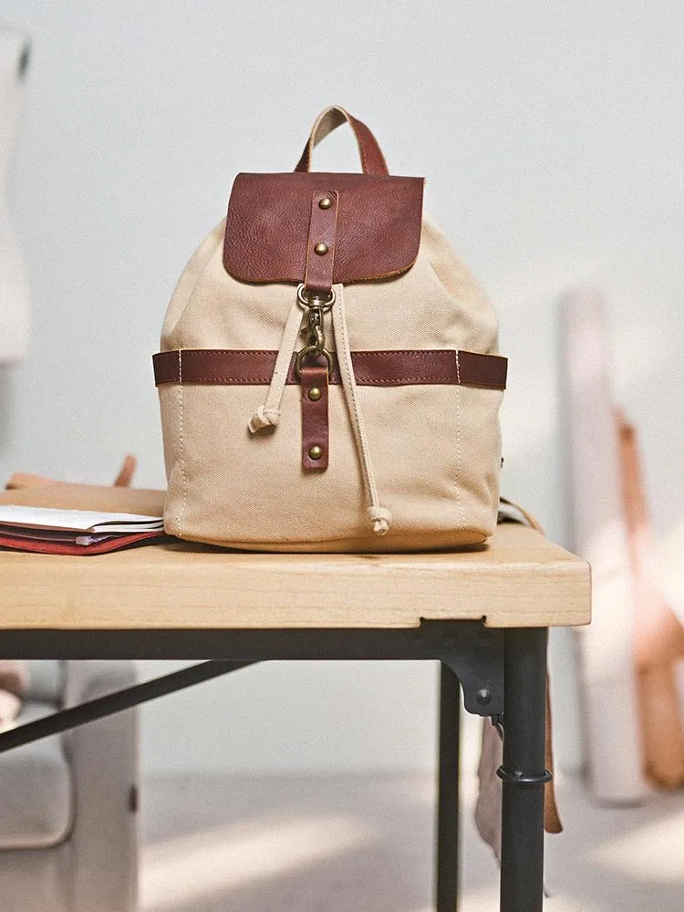 Canvas Leather Mens Womens Backpack Travel Backpack Blue Satchel Rucksack Canvas School Backpack for Men Women