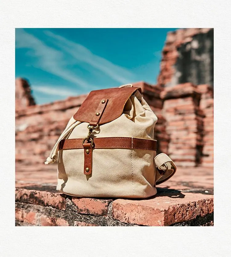 Canvas Leather Mens Womens Backpack Travel Backpack Blue Satchel Rucksack Canvas School Backpack for Men Women