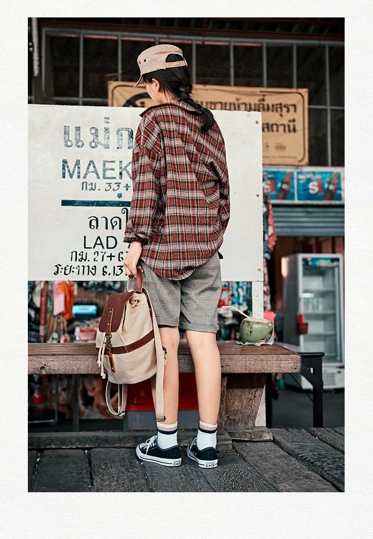 Canvas Leather Mens Womens Backpack Travel Backpack Blue Satchel Rucksack Canvas School Backpack for Men Women