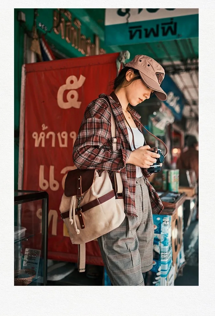 Canvas Leather Mens Womens Backpack Travel Backpack Blue Satchel Rucksack Canvas School Backpack for Men Women