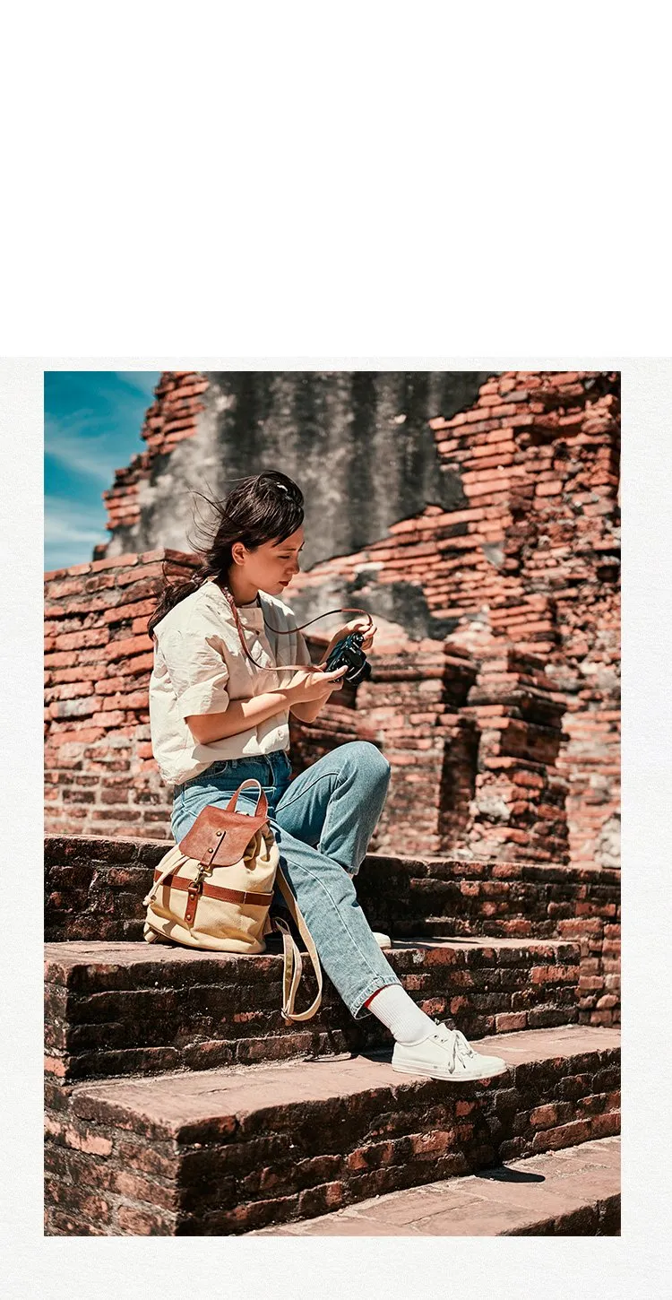 Canvas Leather Mens Womens Backpack Travel Backpack Blue Satchel Rucksack Canvas School Backpack for Men Women