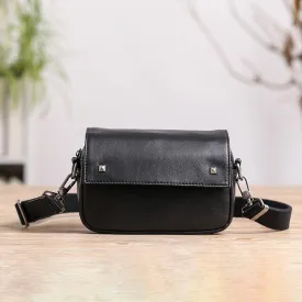 Casual Black Small Leather MENS Side Bag Black Small Messenger Bag Leather Courier Bag For Men