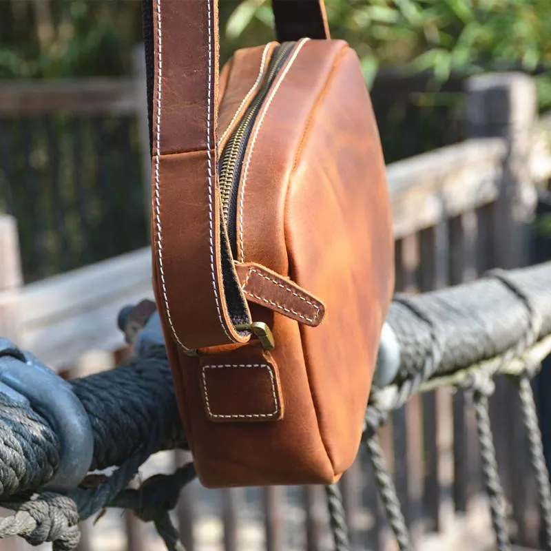 Casual Leather Mens Brown Side Bag Small Messenger BAG Brown Courier Bag FOR MEN