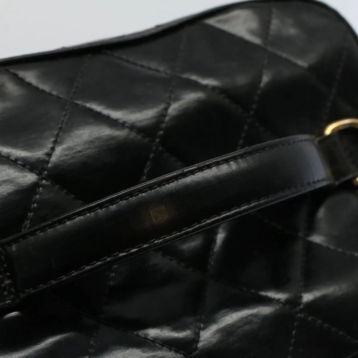 CHANEL Vanity Cosmetic Pouch Patent leather Black CC Auth bs10201