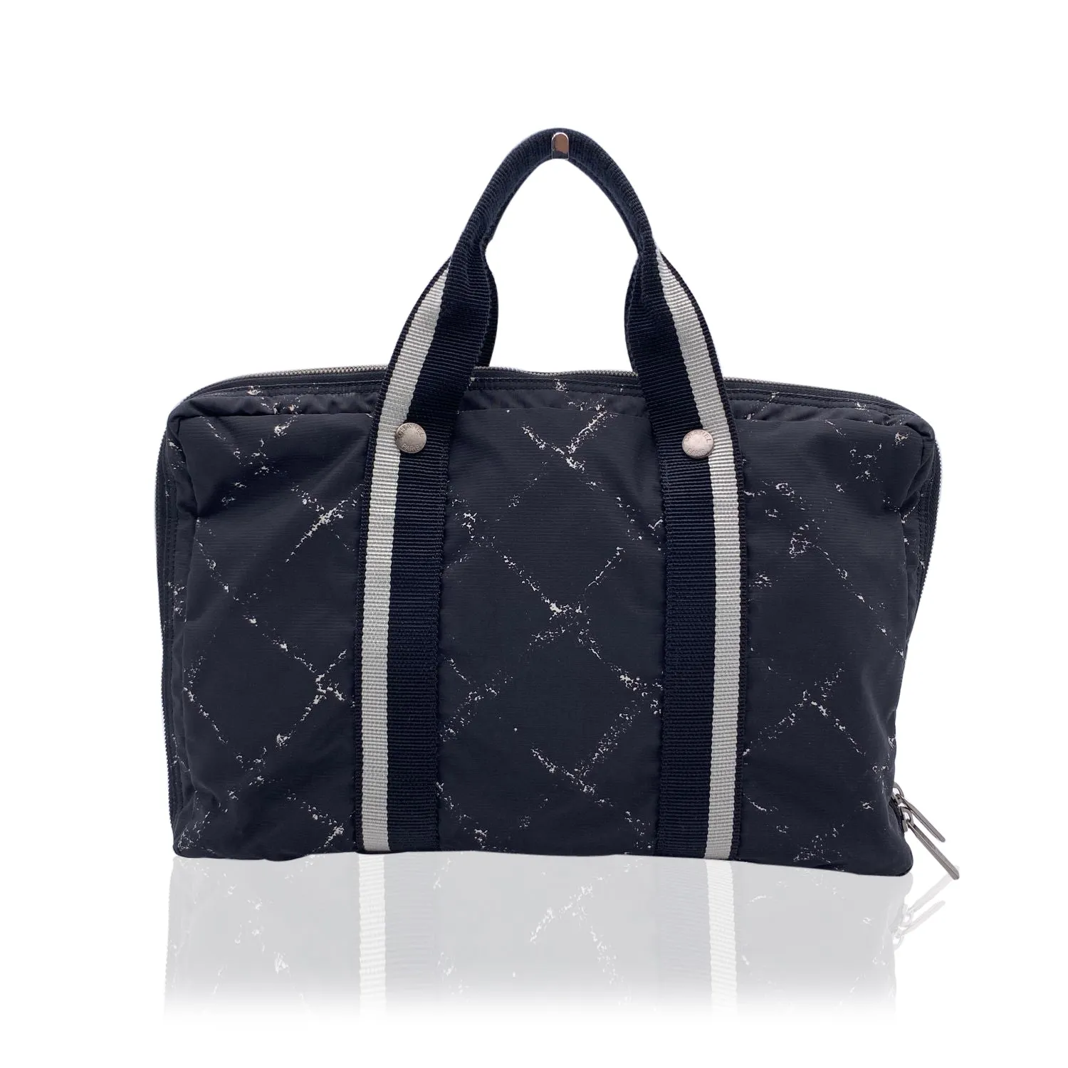 CHANEL Vintage Black Nylon Canvas Old Travel Line Satchel Bag