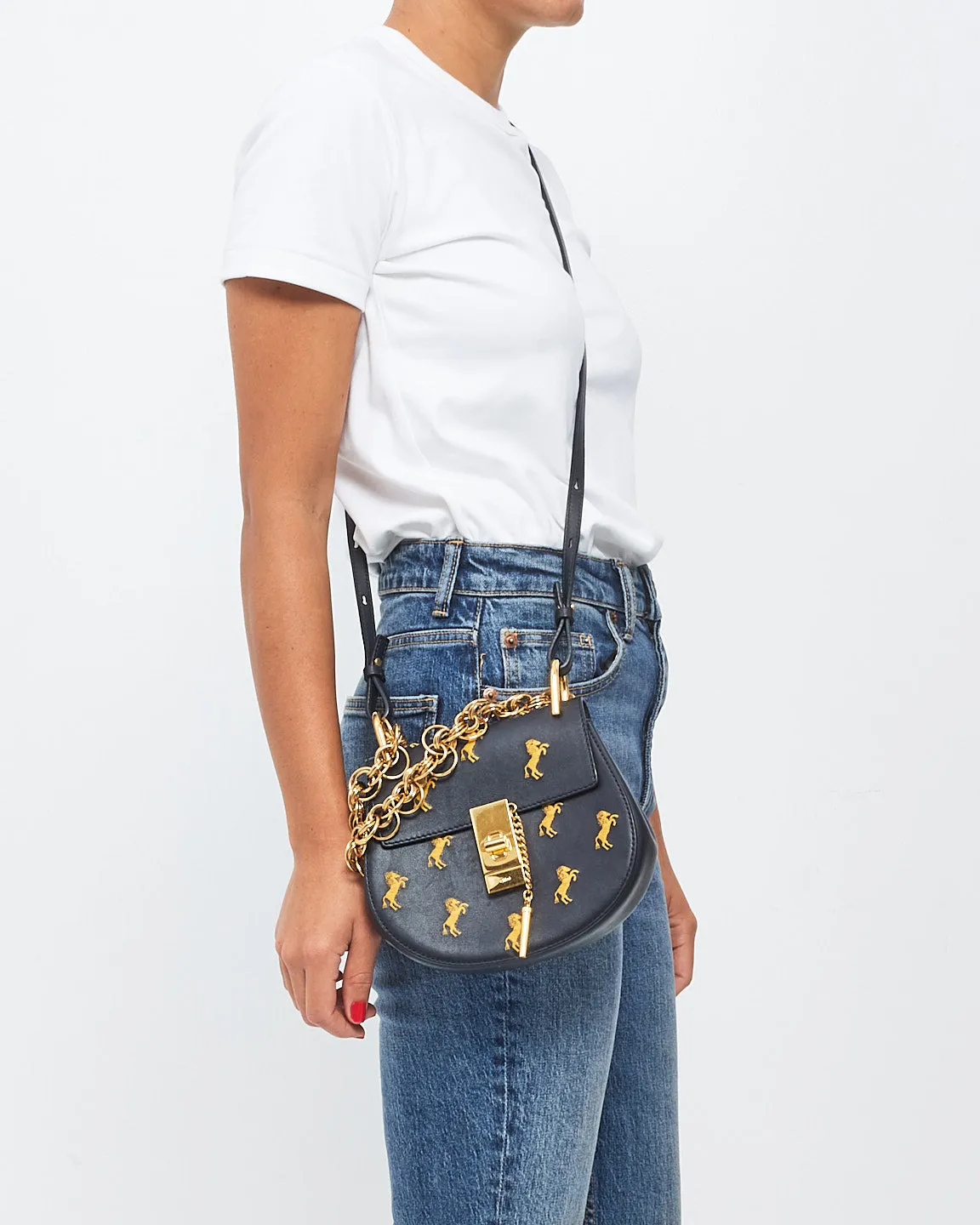 Chloé Black Leather Mini Drew Bijou Little Horses Shoulder Bag