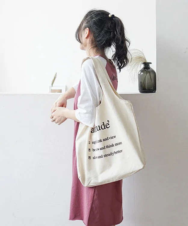 Classy White Letter Print Canvas Tote Handbag Satchel Bag Handbag LY1700