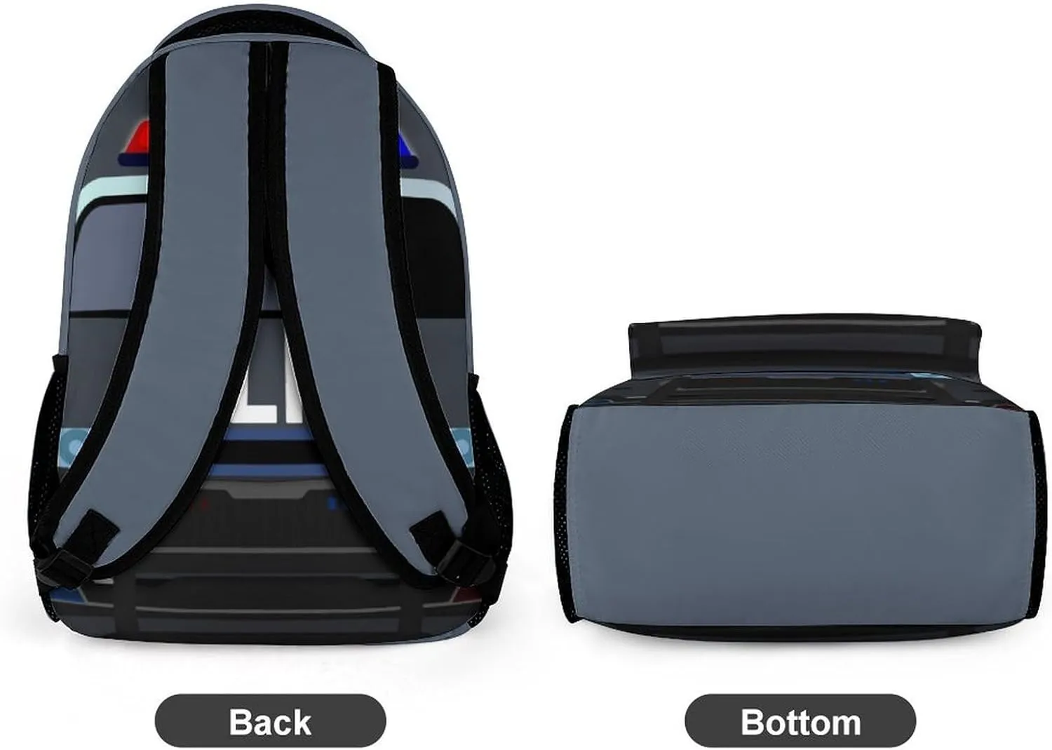Custom Police Car Backpack for Kids Girls Boys School, 16 Inches Cool Police Car Theme Bookbag, Adjustable, Lightweight, Large Capacity, Colorful Cartoon Car Backpack for School
