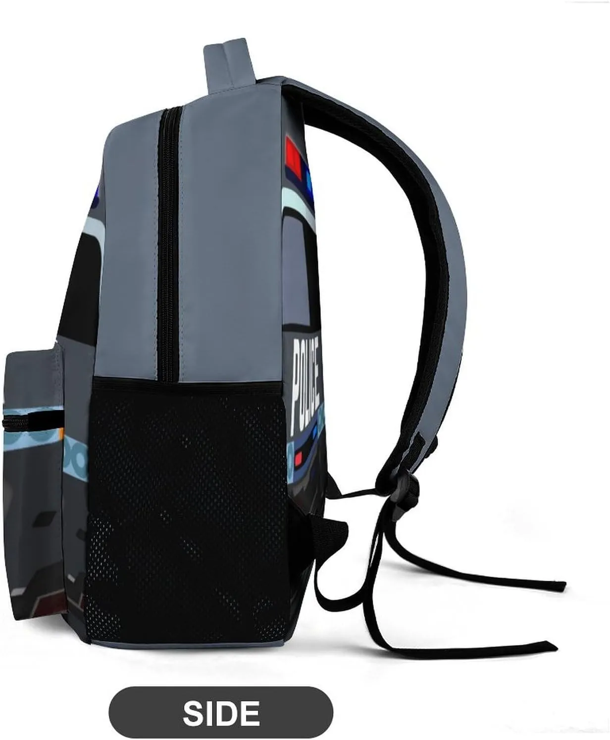 Custom Police Car Backpack for Kids Girls Boys School, 16 Inches Cool Police Car Theme Bookbag, Adjustable, Lightweight, Large Capacity, Colorful Cartoon Car Backpack for School