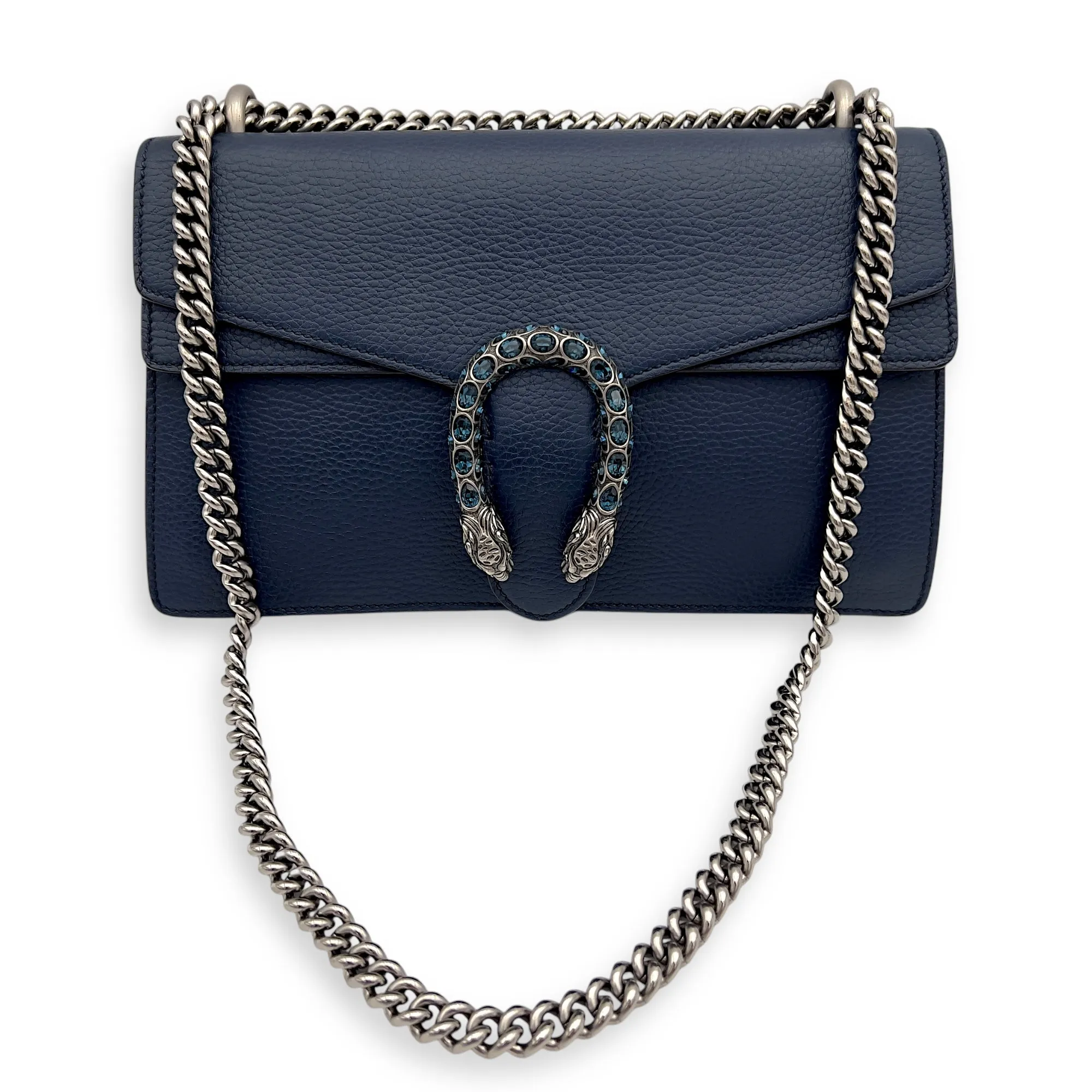 Dionysus Shoulder Bag Blue in Calfskin, Silver hardware