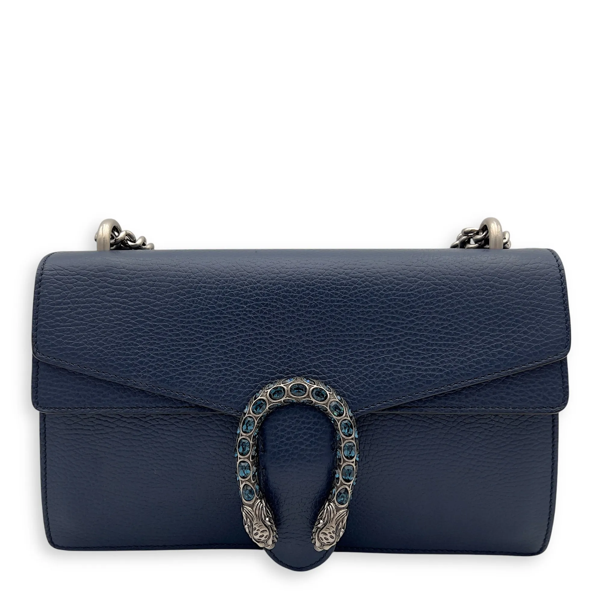 Dionysus Shoulder Bag Blue in Calfskin, Silver hardware