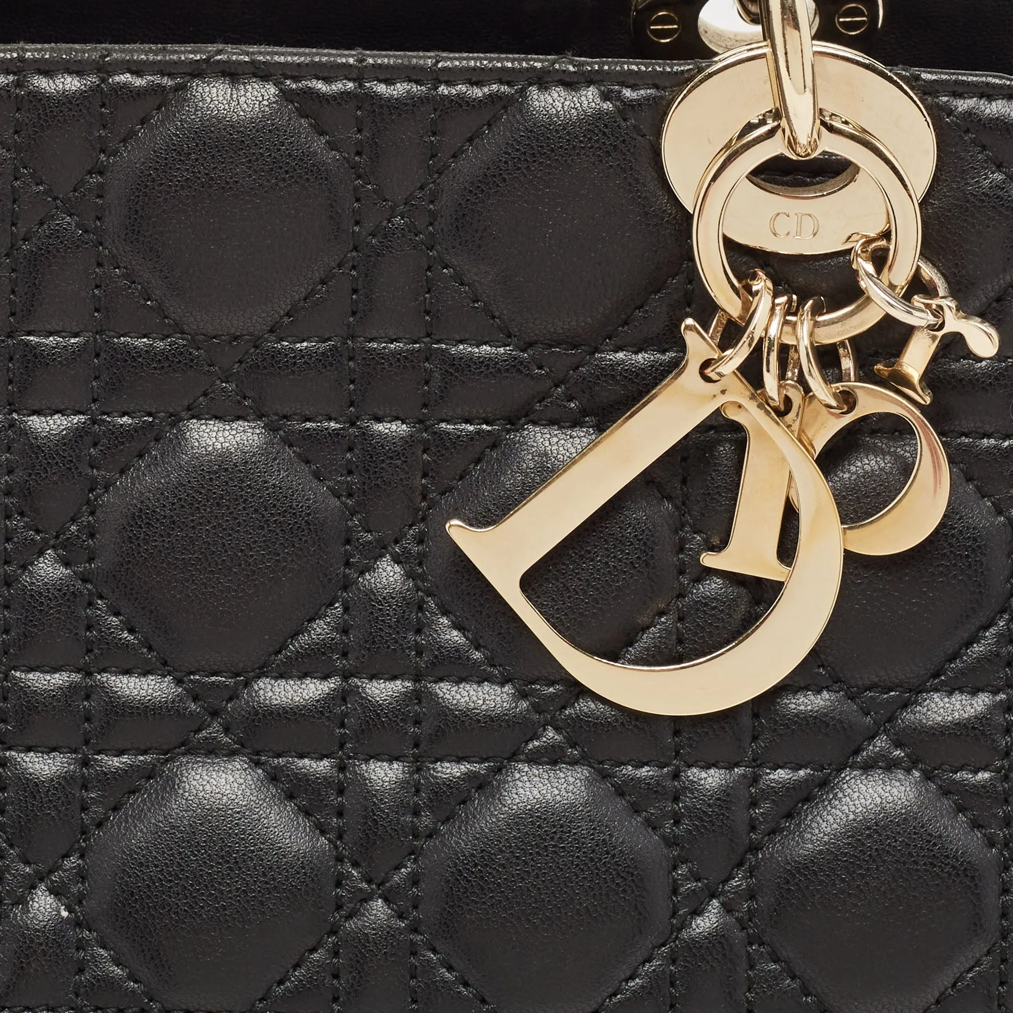 DIOR Black Cannage Leather Soft Lady  Satchel