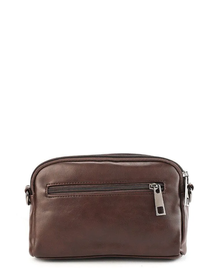 Distressed Leather Legacy Crossbody Pouch Bag - Dark Brown
