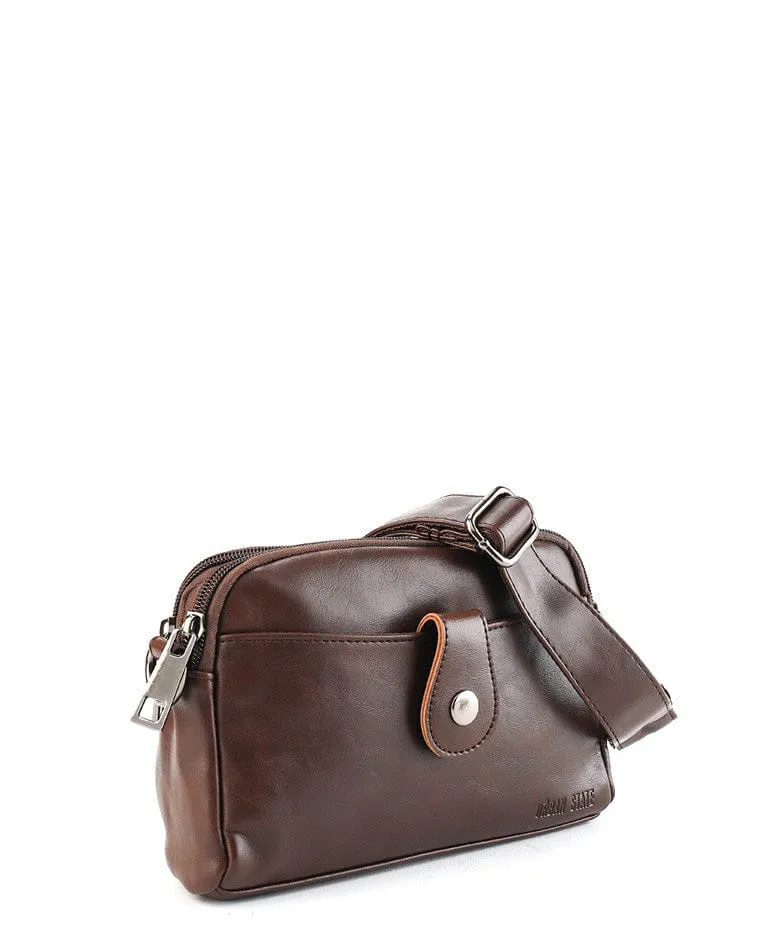Distressed Leather Legacy Crossbody Pouch Bag - Dark Brown