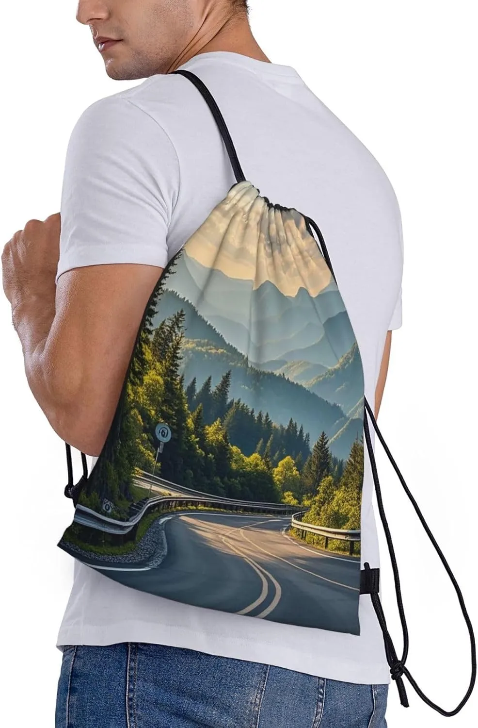 Drawstring Backpack Blue Ridge Parkway Mountains Sports Gym Bag String Bag Drawstring Bags for Yoga Travel