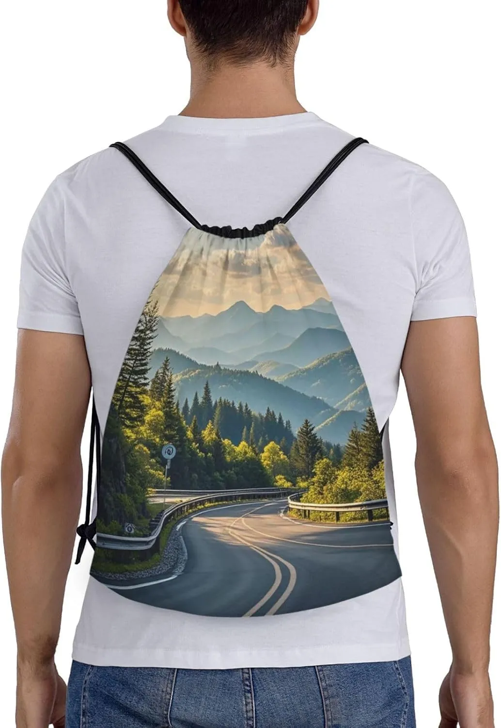 Drawstring Backpack Blue Ridge Parkway Mountains Sports Gym Bag String Bag Drawstring Bags for Yoga Travel