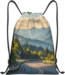 Drawstring Backpack Blue Ridge Parkway Mountains Sports Gym Bag String Bag Drawstring Bags for Yoga Travel