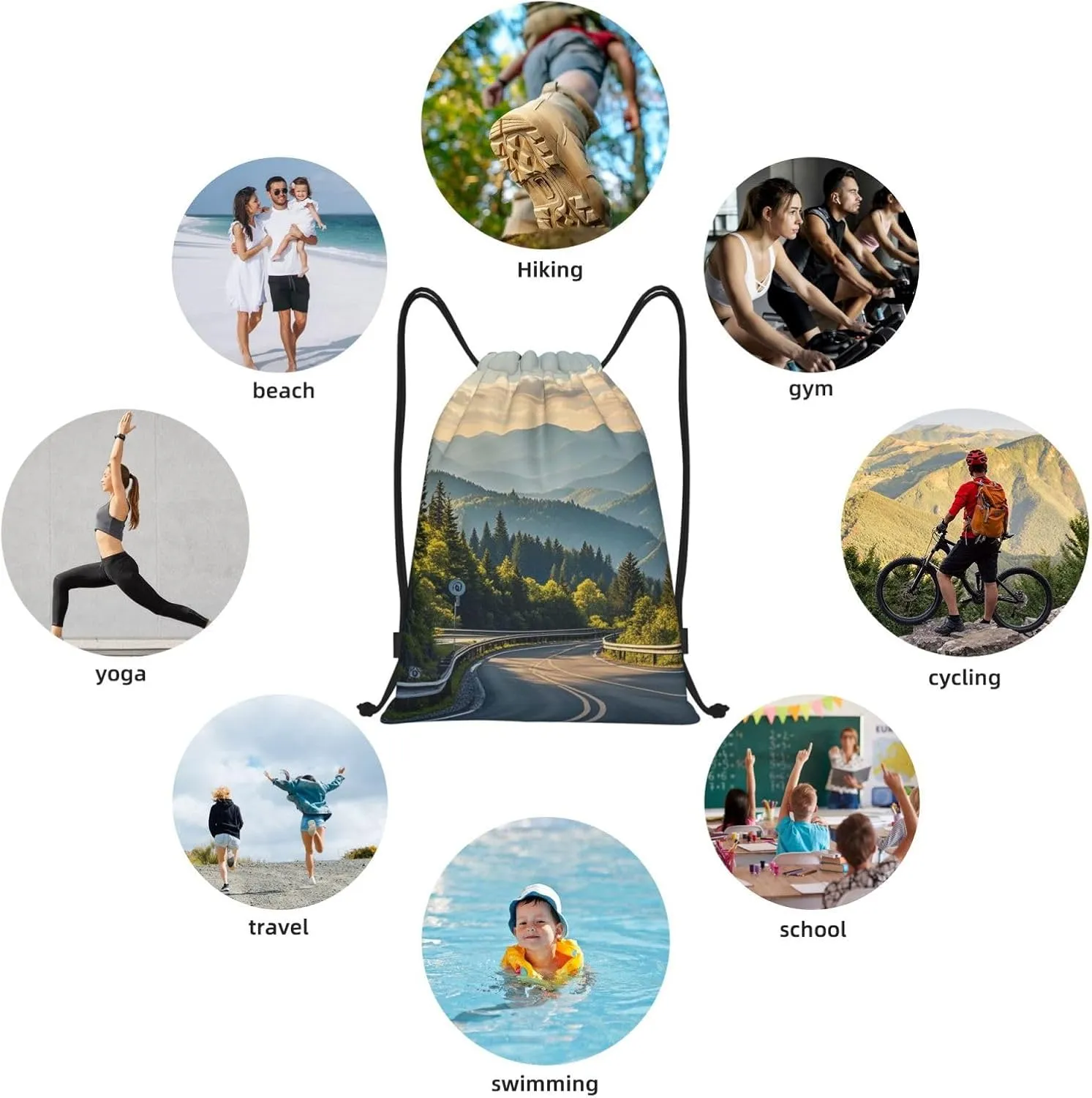Drawstring Backpack Blue Ridge Parkway Mountains Sports Gym Bag String Bag Drawstring Bags for Yoga Travel