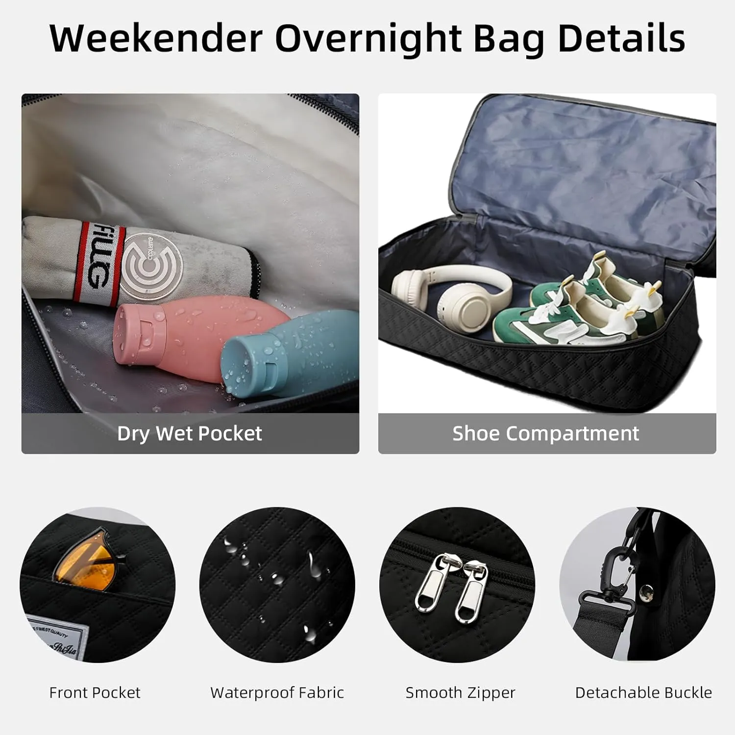 Duffle Bag for Travel Weekender Overnight Bag Women Men Carry on Duffel Bag with Shoe Compartment Travel Tote Gym Bag with Wet Pocket Workout Hospital Bags for Labor and Delivery Black