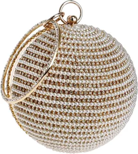 Evening Handbag for Women Round Ball Clutch Purse Beaded Pearl Clutch Bag Rhinestones Shoulder Bag